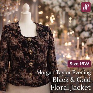 MORGAN TAYLOR EVENING Black & Gold Long Sleeve Jacket, 16W